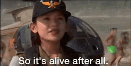 A Woman In A Military Uniform Is Standing In Front Of A Helicopter And Talking . GIF