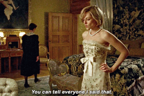 A Woman In A Pearl Necklace Says You Can Tell Everyone I Said That GIF