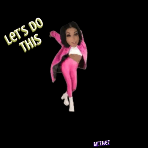 A Woman In A Pink Coat Is Dancing With The Words Let 'S Do This Above Her GIF