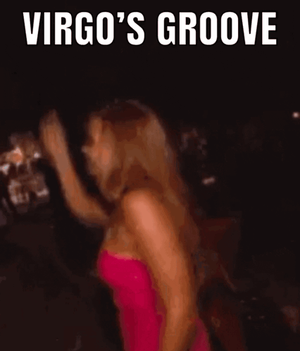 A Woman In A Pink Dress Is Dancing And The Caption Says Virgo 'S Groove GIF