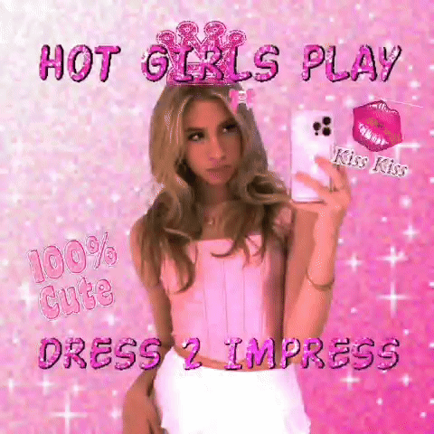 A Woman In A Pink Dress Is Taking A Picture Of Herself With Her Phone . GIF