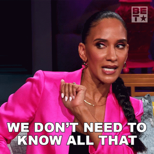 A Woman In A Pink Jacket Says " We Don T Need To Know All That " GIF