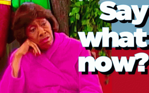 A Woman In A Pink Robe With The Words Say What Now Below Her GIF
