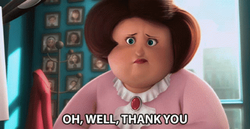 A Woman In A Pink Shirt Is Saying Oh Well Thank You GIF