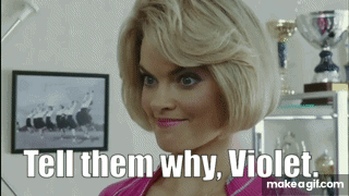 A Woman In A Pink Shirt Says Tell Them Why Violet . GIF