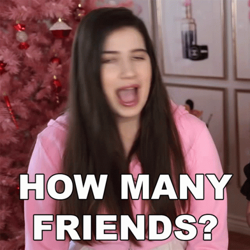 A Woman In A Pink Sweatshirt Says How Many Friends GIF