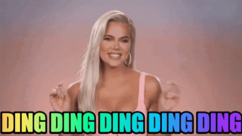 A Woman In A Pink Tank Top Says Ding Ding Ding Ding Ding Ding GIF