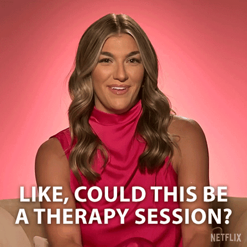 A Woman In A Pink Top Says " Like , Could This Be A Therapy Session " GIF