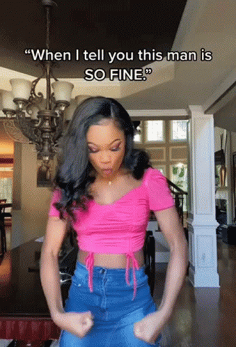 A Woman In A Pink Top Says " When I Tell You This Man Is So Fine ' GIF