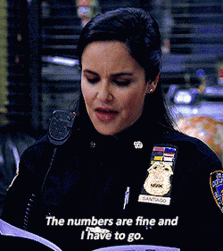 A Woman In A Police Uniform Says " The Numbers Are Fine And I Have To Go " In Front Of A Microphone GIF