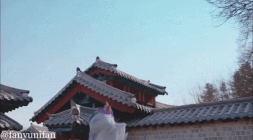 a woman in a purple dress is dancing in front of a brick building with the hashtag fanyumifan