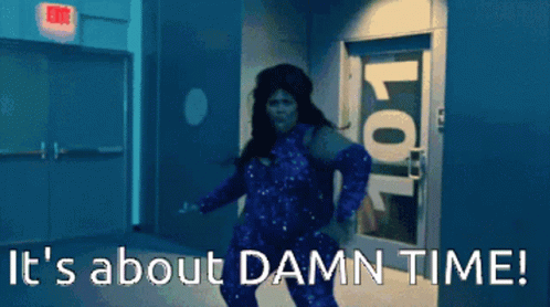 A Woman In A Purple Dress Is Dancing In Front Of A Door That Says Lot GIF