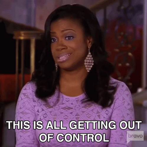 A Woman In A Purple Dress Is Sitting In A Chair And Says `` This Is All Getting Out Of Control '' . GIF