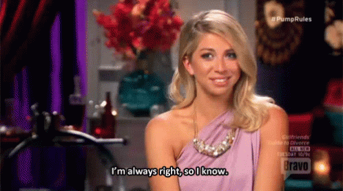 A Woman In A Purple Dress Is Smiling And Says I 'M Always Right So I Know . GIF