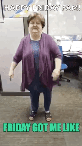 Woman In Purple Shirt Dancing Office Friday Got Me Like GIF