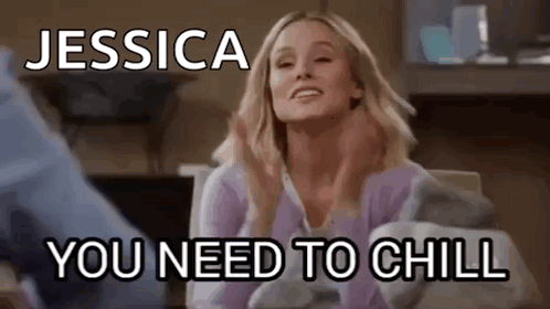 A Woman In A Purple Sweater Is Sitting In A Chair With Her Hands On Her Neck . GIF