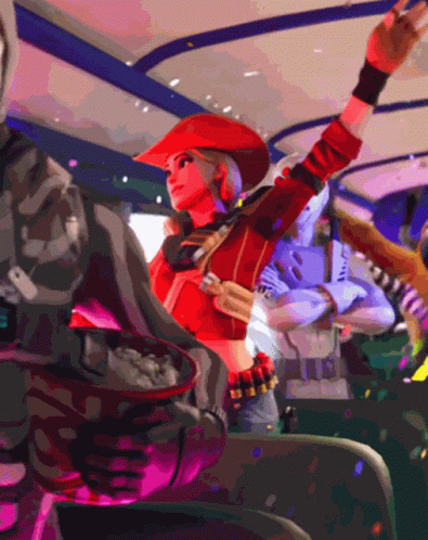 A Woman In A Red Cowboy Hat Is Standing In A Crowd GIF