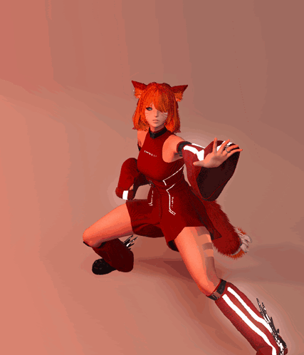 A Woman In A Red Dress And Gloves Is Standing In Front Of A Wall GIF