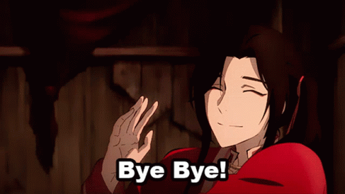 A Woman In A Red Dress Says Bye Bye In White Letters GIF