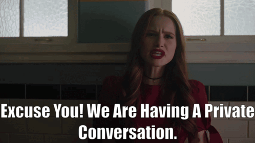 A Woman In A Red Dress Says " Excuse You We Are Having A Private Conversation .. " GIF