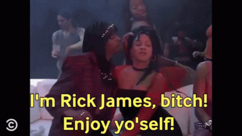 A Woman In A Red Dress Says I 'M Rick James Bitch Enjoy Yo 'Self .. GIF