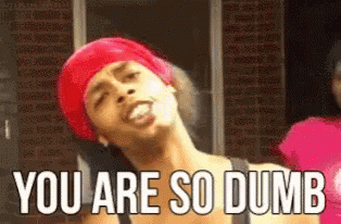 A Woman In A Red Headband Is Making A Funny Face And Saying `` You Are So Dumb '' . GIF