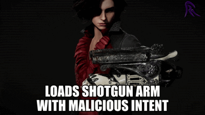 A Woman In A Red Jacket Is Holding A Shotgun With A Caption That Says Loads Shotgun Arm With Malicious Intent GIF