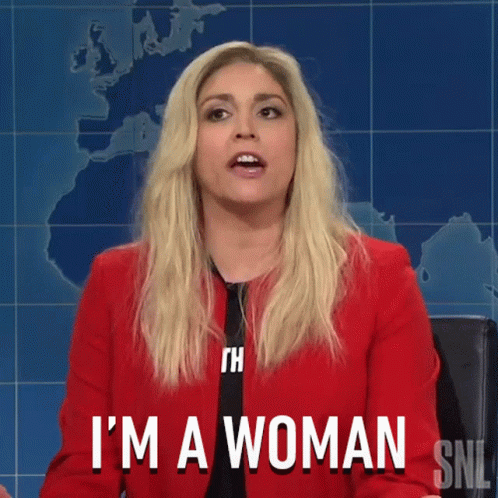 A Woman In A Red Jacket Says I 'M A Woman On Snl GIF