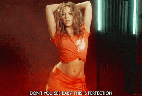 A Woman In A Red Shirt Is Dancing With The Words " Do N't You See Baby This Is Perfection " GIF
