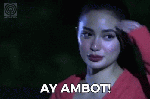 A Woman In A Red Shirt Is Holding Her Hand To Her Forehead And Says Ay Ambot GIF