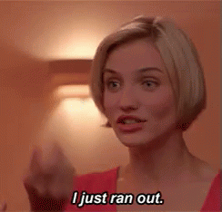 A Woman In A Red Shirt Says I Just Ran Out . GIF