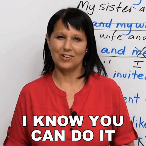 A Woman In A Red Shirt Says I Know You Can Do It In Front Of A White Board GIF
