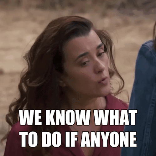 A Woman In A Red Shirt Says " We Know What To Do If Anyone " GIF
