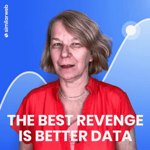 A Woman In A Red Shirt With The Words " The Best Revenge Is Better Data " Behind Her GIF