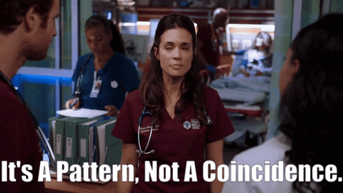 A Woman In A Scrub Top Says It 'S A Pattern And Not A Coincidence GIF