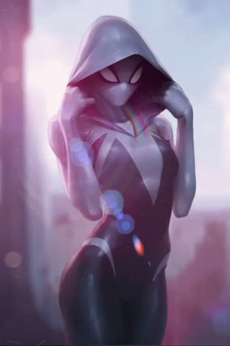 A Woman In A Spider-Man Costume With A Hood GIF