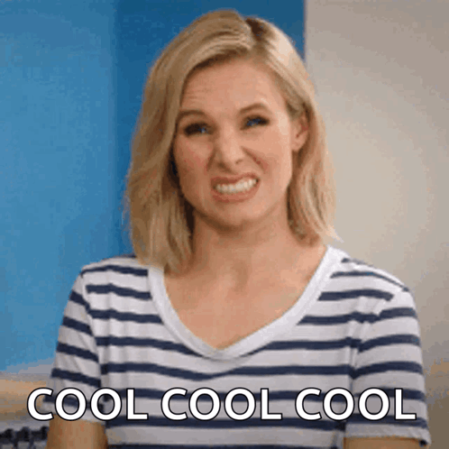 A Woman In A Striped Shirt Is Making A Funny Face And The Words Cool Cool Cool Are Behind Her GIF