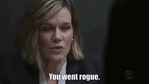 A Woman In A Suit Is Talking To Another Woman In A Police Station And Saying `` You Went Rogue . '' GIF