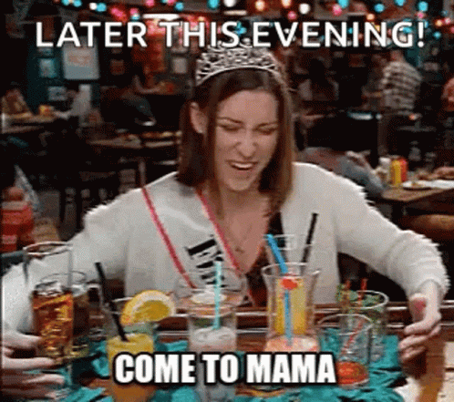 A Woman In A Tiara Is Sitting At A Table With Drinks And A Tray Of Drinks . GIF