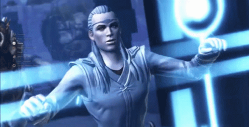 A Woman In A Video Game Is Holding A Blue Object GIF