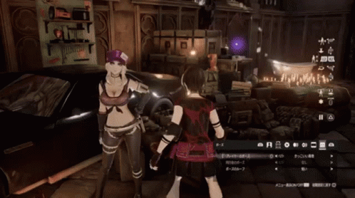 A Woman In A Video Game Is Standing Next To A Car GIF