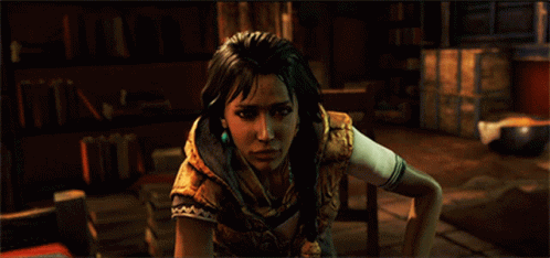 A Woman In A Video Game Looks At The Camera With A Serious Look On Her Face GIF