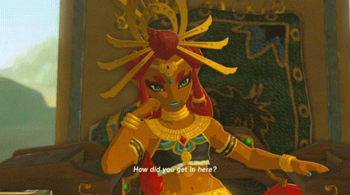 A Woman In A Video Game Says How Did You Get In Here GIF