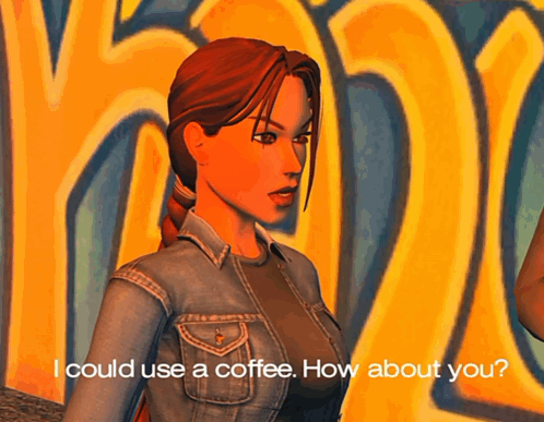 Woman In Video Game Saying I Could Use A Coffee GIF