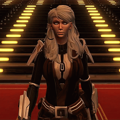 A Woman In A Video Game With The Letter O On Her Chest GIF