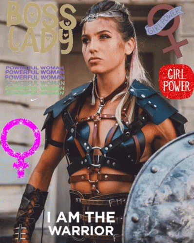 A Woman In A Warrior Costume With The Words I Am The Warrior On The Bottom GIF