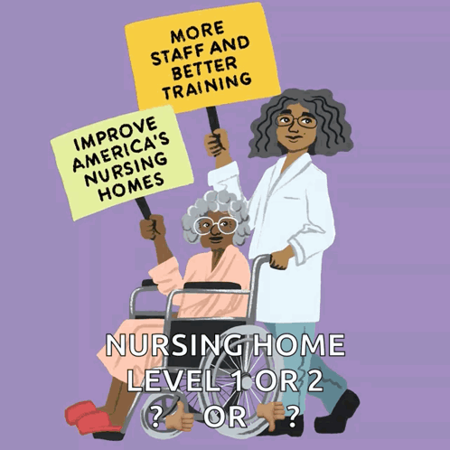 A Woman In A Wheelchair Holds Up A Sign That Says More Staff And Better Training GIF
