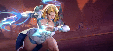 A Woman In A White And Blue Outfit Is Holding A Blue Object In Her Hands GIF