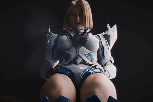 A Woman In A White And Blue Outfit With A Blue Ribbon Around Her Neck GIF