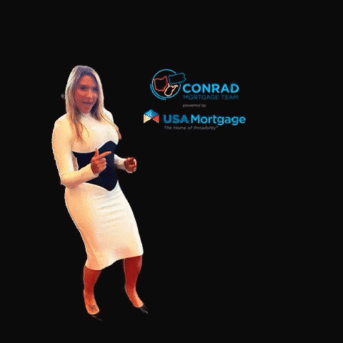 A Woman In A White Dress Dancing In Front Of A Black Background That Says Happy Closing Day GIF